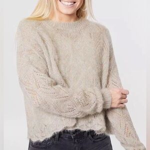 Fuzzy sweater Red by BKE Rainbow Shimmer Pointelle , soft, cropped, XL